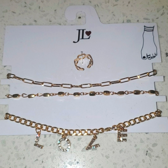 Jewelry - 4 PC GOLD TONE ANKLE BRACELETS RING